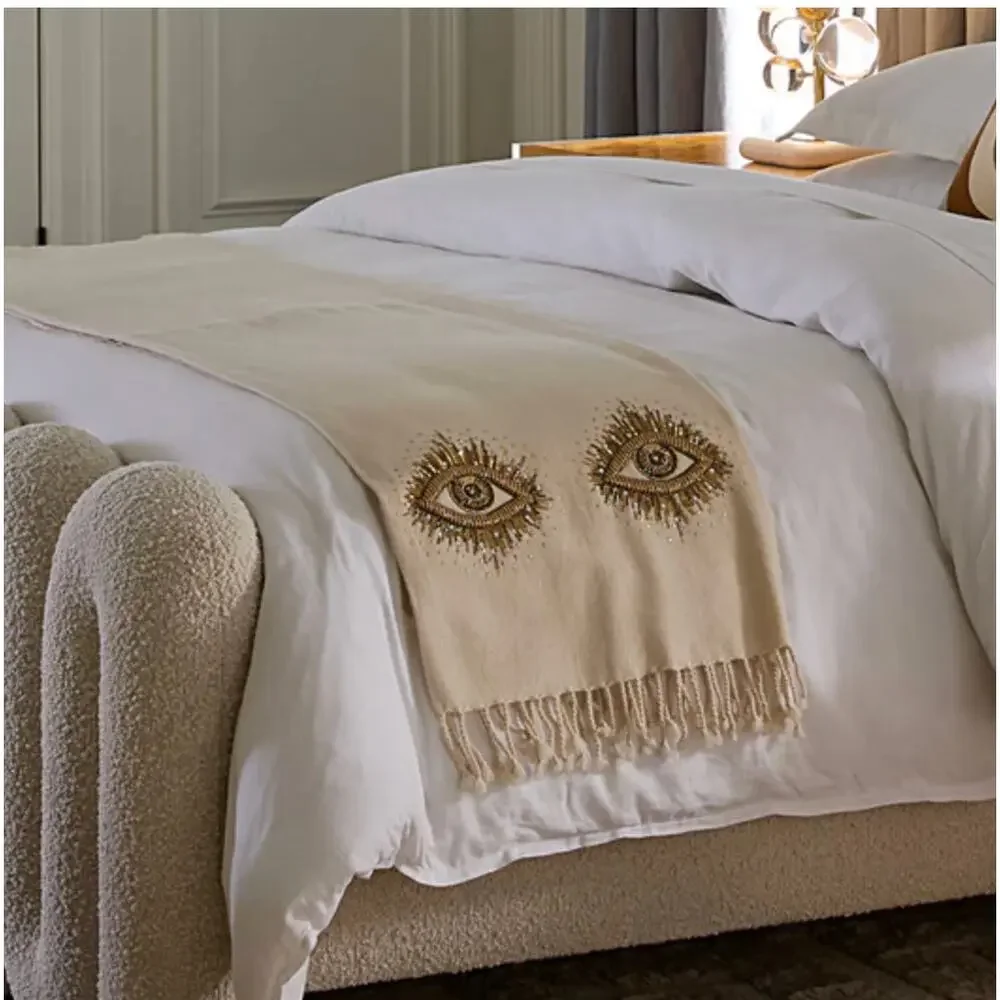 JONATHAN ADLER BEADED MUSE EYES EMBELLISHED THROW BLANKET